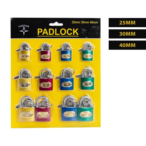 [5-790] CANDADOS SET 25-30-40 12 PIEZAS CASTOR 5-790