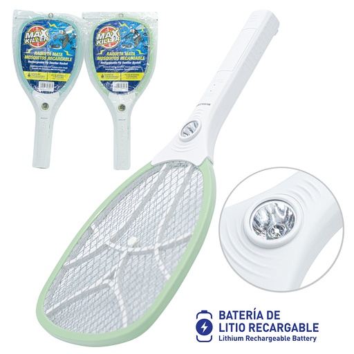 [5-837] RAQUETA MATA INSECTOS 2 EN 1 C/LUZ MAX KILLER 5-837