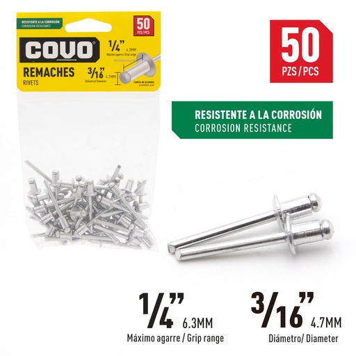 [5-865] REMACHE 3/16" X 1/4" x 50 UNID COVO 5-865