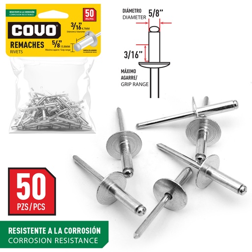 [5-872] REMACHE ALA ANCHA 3/16" X 5/8" x 50 UNID COVO 5-872