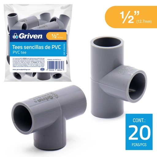 [5-912] TEE AGUA FRIA 1/2" GRIS GRIVEN 5-912