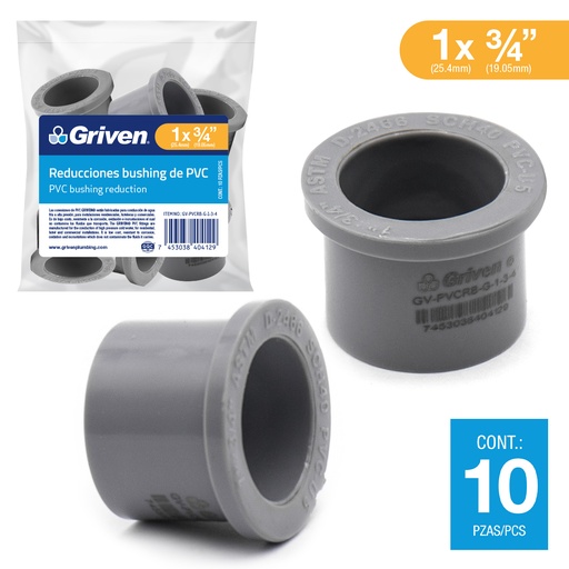 [5-914] BUJE REDUC AGUA FRIA 1 x 3/4 " GRIS GRIVEN 5-914