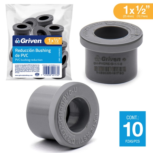 [5-916] BUJE REDUC AGUA FRIA 1" x 1/2 " GRIS GRIVEN 5-916