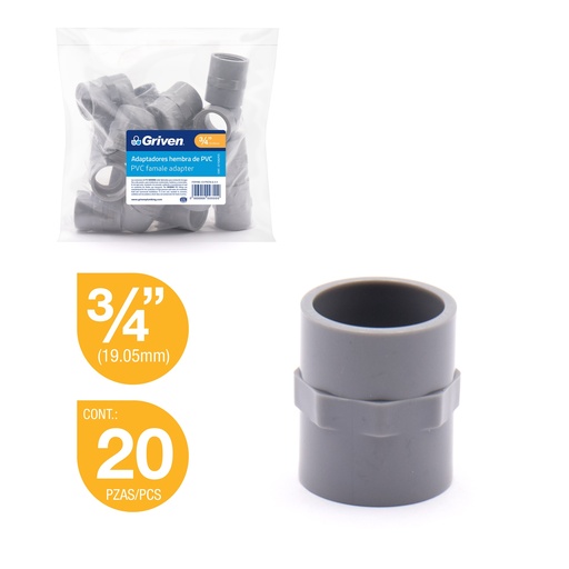 [5-920] ADAPTADOR HEMBRA AGUA FRIA x 3/4" GRIS GRIVEN 5-920