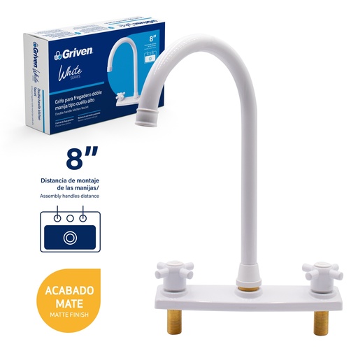 [6-002] LLAVE FREGADERO DOBLE 8" GRIVEN WHITE 6-002