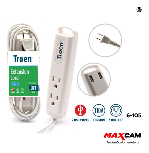 [6-105] EXTENSION ELECTRICA 2.74M C/REGLETA 2 TOMAS TROEN (DESC) 6-105