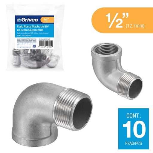 [6-115] CODO CACHIMBO GALVANIZADO 1/2" x 90 GRIVEN 6-115