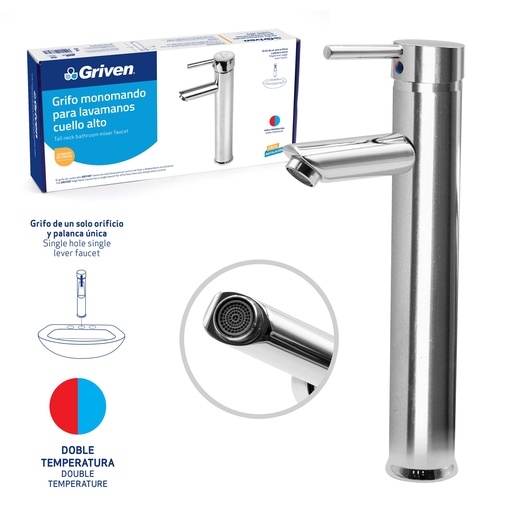 [6-133] LLAVE LAVAMANO ALTA MONOMANDO x 30 CM GRIVEN 6-133