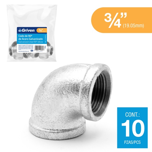 [6-161] CODO GALVANIZADO 3/4" x 90° GRIVEN 6-161