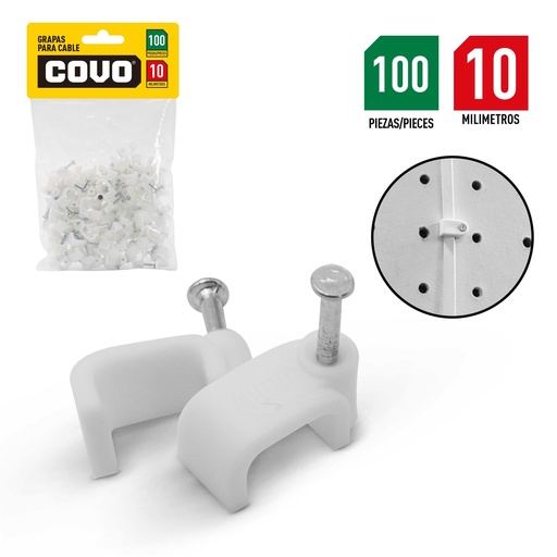 [6-169] GRAPA CUADRADA P/CABLE 10MM x 100 UNID COVO 6-169