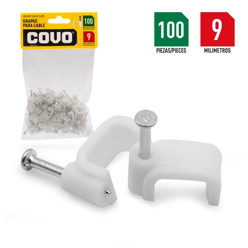 [6-171] GRAPA CUADRADA P/CABLE 9MM x 100 UNID COVO 6-171