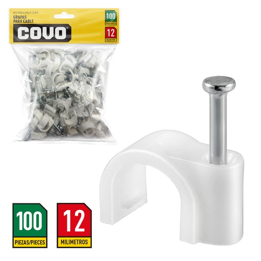 [6-176] GRAPA RED BLANCA P/CABLE 12MM x 100 UNID COVO 6-176