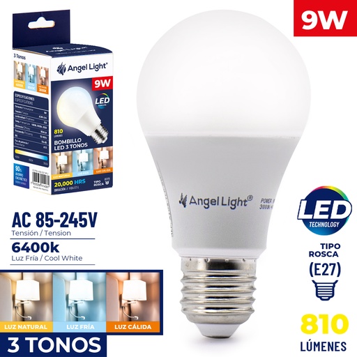 [6-188] BOMBILLO BULBO LED 9W 3 TONOS ANGEL LIGHT 6-188 (DESC)