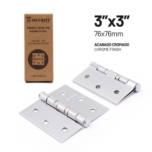 [6-196] BISAGRA P/PUERTA MADERA 3" x 3" PLATA PAR SECURITY 6-196