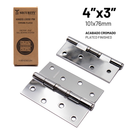[6-197] BISAGRA P/PUERTA MADERA 4" x 3" PLATA PAR SECURITY 6-197