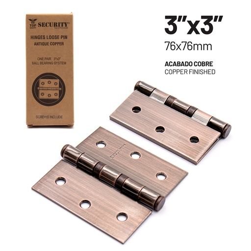 [6-199] BISAGRA P/PUERTA MADERA 3" x 3" COBRE PAR SECURITY 6-199