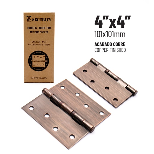 [6-201] BISAGRA P/PUERTA MADERA 4" x 4" COBRE PAR SECURITY 6-201