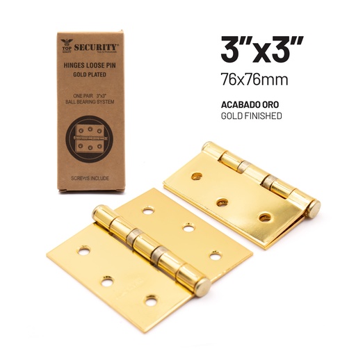[6-202] BISAGRA P/PUERTA MADERA 3" x 3" DORADA PAR SECURITY 6-202
