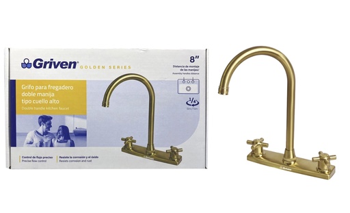 [6-243] LLAVE FREGADERO DOBLE 8" GRIVEN GOLD 6-243