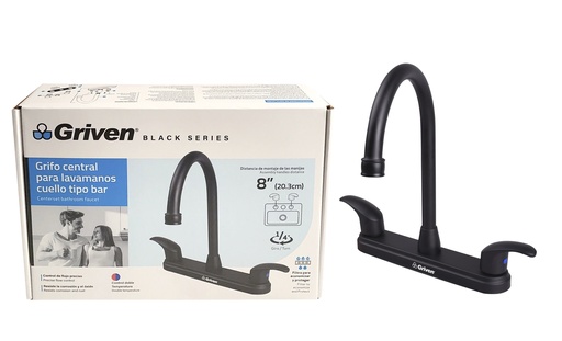 [6-272] LLAVE LAVAMANO DOBLE 8" GRIVEN BLACK 6-272