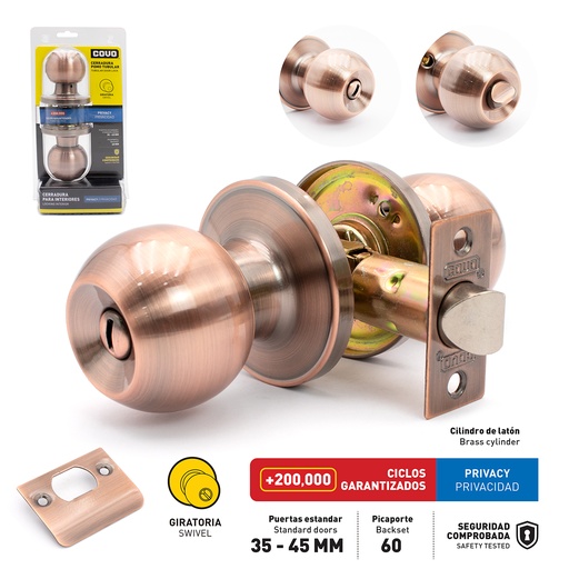 [6-439] CERRADURA DE BAÑO POMO SWITCH COBRE COVO 6-439
