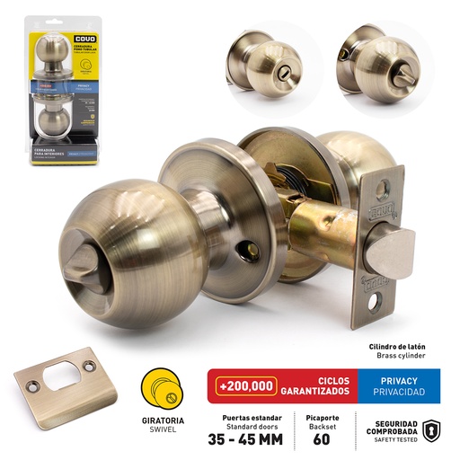 [6-440] CERRADURA DE BAÑO POMO SWITCH BRONCE COVO 6-440