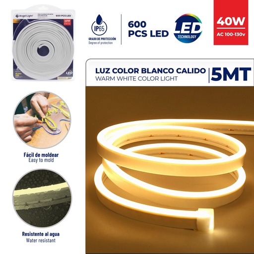 [6-442] CINTA LED NEON BLANCO CALIDA 5 MTS x 40W C/TRANSF ANGEL L 6-442