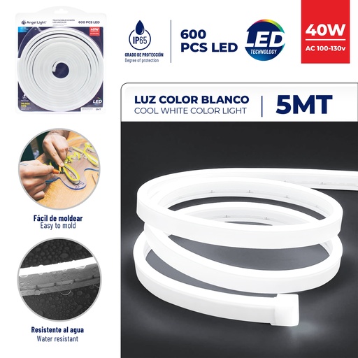 [6-443] CINTA LED NEON BLANCO 5 MTS x 40W C/TRANSF ANGEL L 6-443