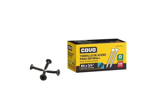 [6-531] TORNILLOS DRYWALL R. FINA 6 x 3/4" x 100 UNID COVO 6-531