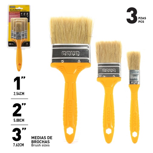 [6-590] JUEGO DE BROCHAS CERDA BLANCA 1" 2" 3" COVO 6-590