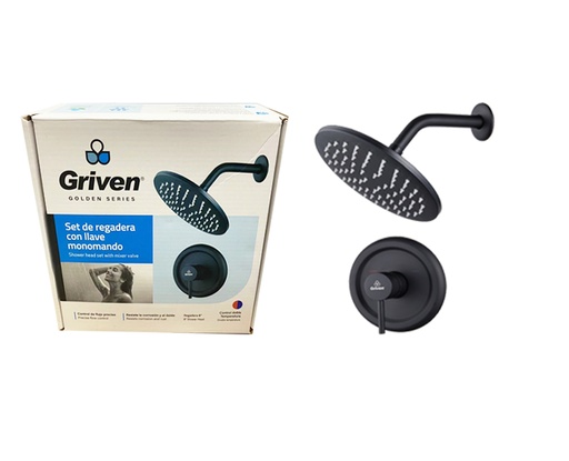 [6-599] REGADERA CON LLAVE DE DUCHA MONOMANDO GRIVEN BLACK 6-599
