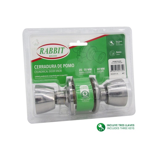 [6-646] CERRADURA DE POMO CROMO PULIDO RABBIT 6-646