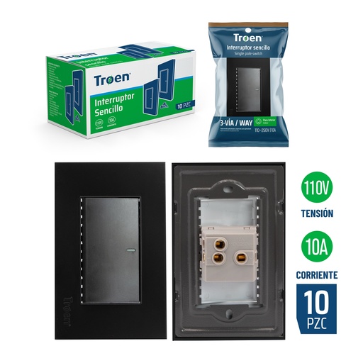 [6-704] INTERRUPTOR SENCILLO NEGRO 3 WAY TROEN 6-704