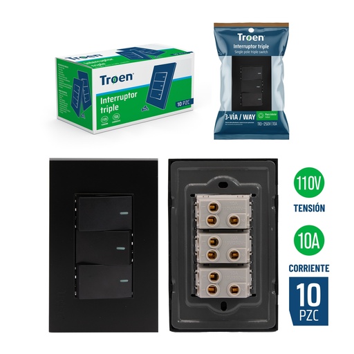 [6-706] INTERRUPTOR TRIPLE NEGRO 3 WAY TROEN 6-706