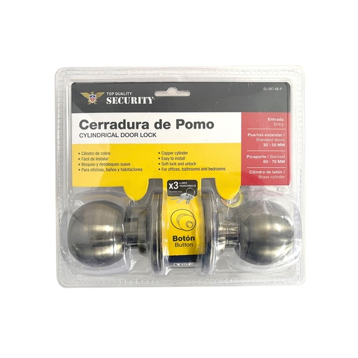 [6-740] CERRADURA DE POMO BOTON BRONCE SECURITY 6-740