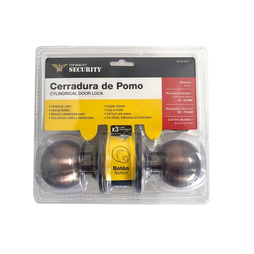 [6-742] CERRADURA DE POMO BOTON COBRE SECURITY 6-742