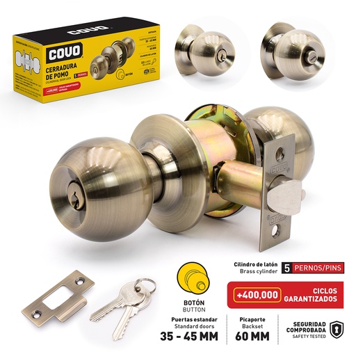 [6-814] CERRADURA DE POMO BOTON BRONCE COVO 6-814
