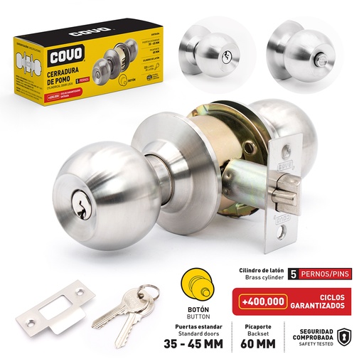 [6-816] CERRADURA DE POMO BOTON PLATA COVO 6-816