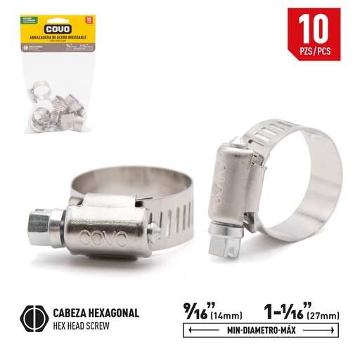 [6-824] ABRAZADERAS 9/16" - 1 1/16" x 10 UNID COVO 6-824