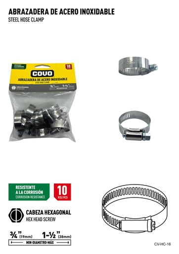 [6-826] ABRAZADERAS 3/4" - 1 1/2" x 10 UNID COVO 6-826