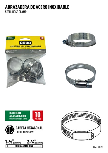 [6-829] ABRAZADERAS 1 1/2" - 2 1/4" x 10 UNID COVO 6-829