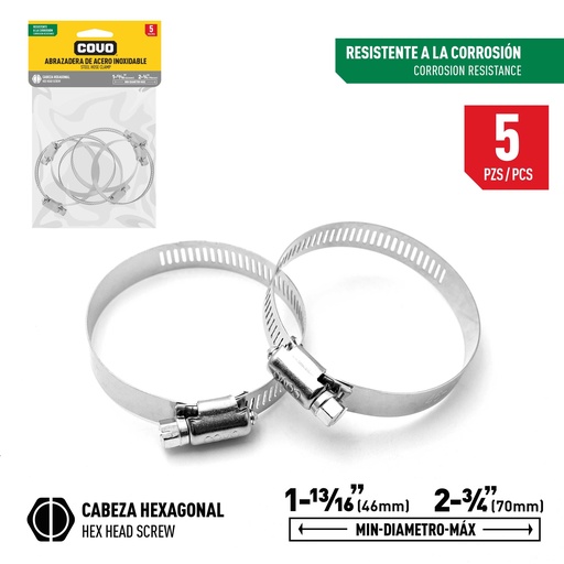 [6-831] ABRAZADERAS 1 3/16" - 2 3/4" x 5 UNID COVO 6-831