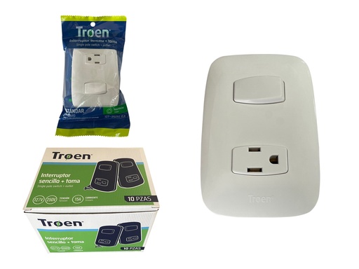 [6-887] INTERRUPTOR SENCILLO + TOMA BLANCO TROEN 6-887