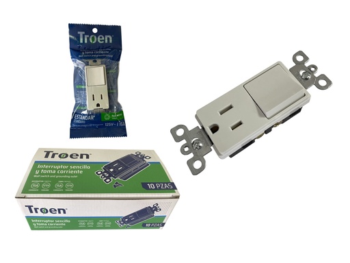 [6-923] INTERRUPTOR SENCILLO + TOMA S/TAPA TROEN 6-923