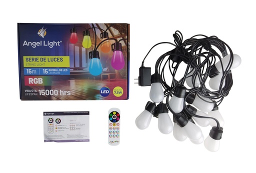 [6-989] EXTENSION BOMBILLOS MULTICOLOR x 15 MTS 15 UNID ANGEL L 6-989 (DESC)