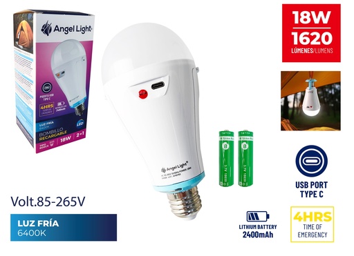 [9-718] BOMBILLO RECARGABLE C/BATERIA ANGEL L 9-718