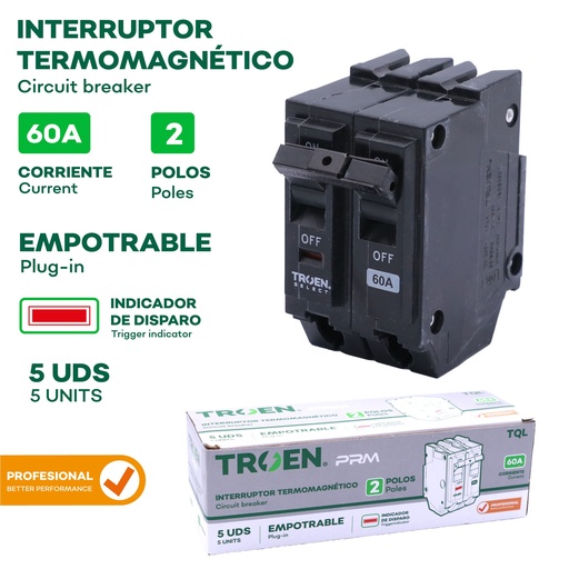 [10-252] BREAKER P/EMPOTRAR PRO 2P x 60 AMP TROEN 10-252