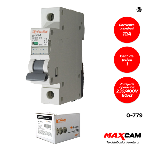 [0-779] BREAKER TERMOMAGNETICO 1P x 10 AMP EXCELINE 0-779