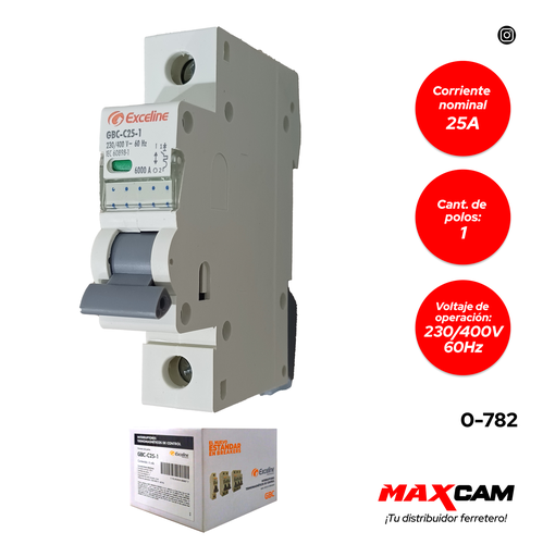[0-782] BREAKER TERMOMAGNETICO 1P x 25 AMP EXCELINE 0-782