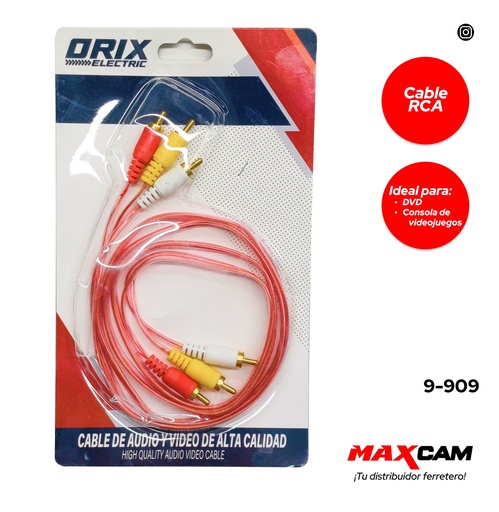 [9-909] CABLE DE AUDIO/VIDEO RCA 3 PUNTAS ORIX 9-909